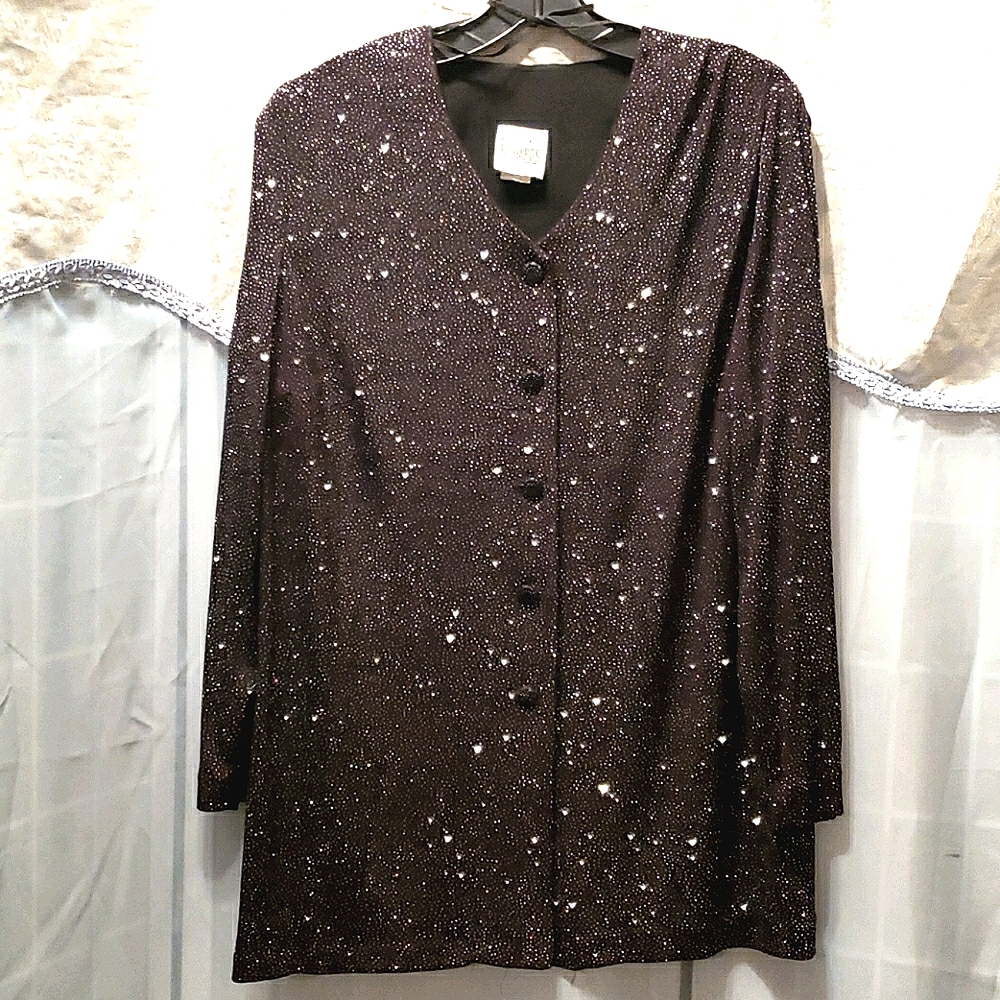 R&M RICHARDS BLACK SPARKLING LONG SLV. TOP SZ 16WP
